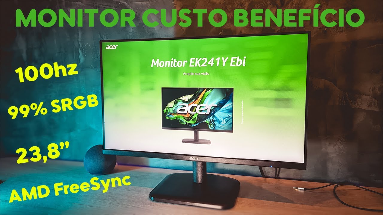 Acer EK241Y Ebi  - MONITOR IPS de 100hz BOM e BARATO - UNBOXING + MONTAGEM + TESTE