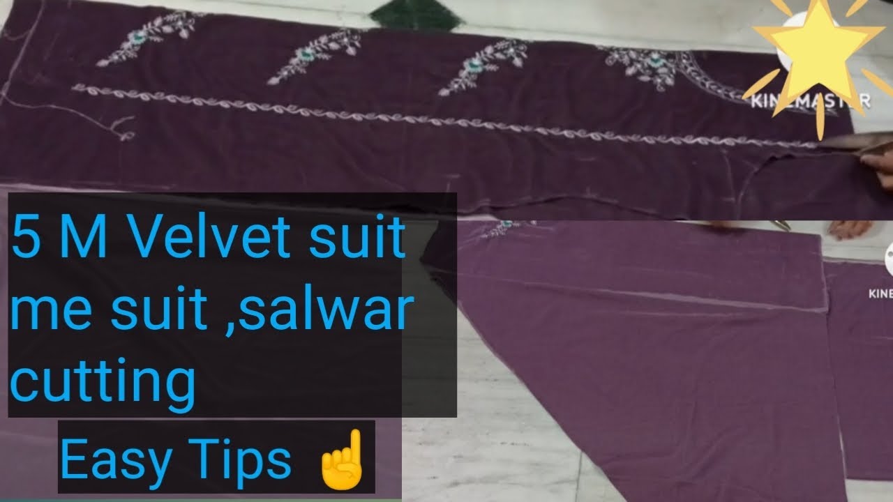 5 M Velvet suit me suit, salwar cutting✂ easy tarike se #velvet #sewingtips#suitcutting
