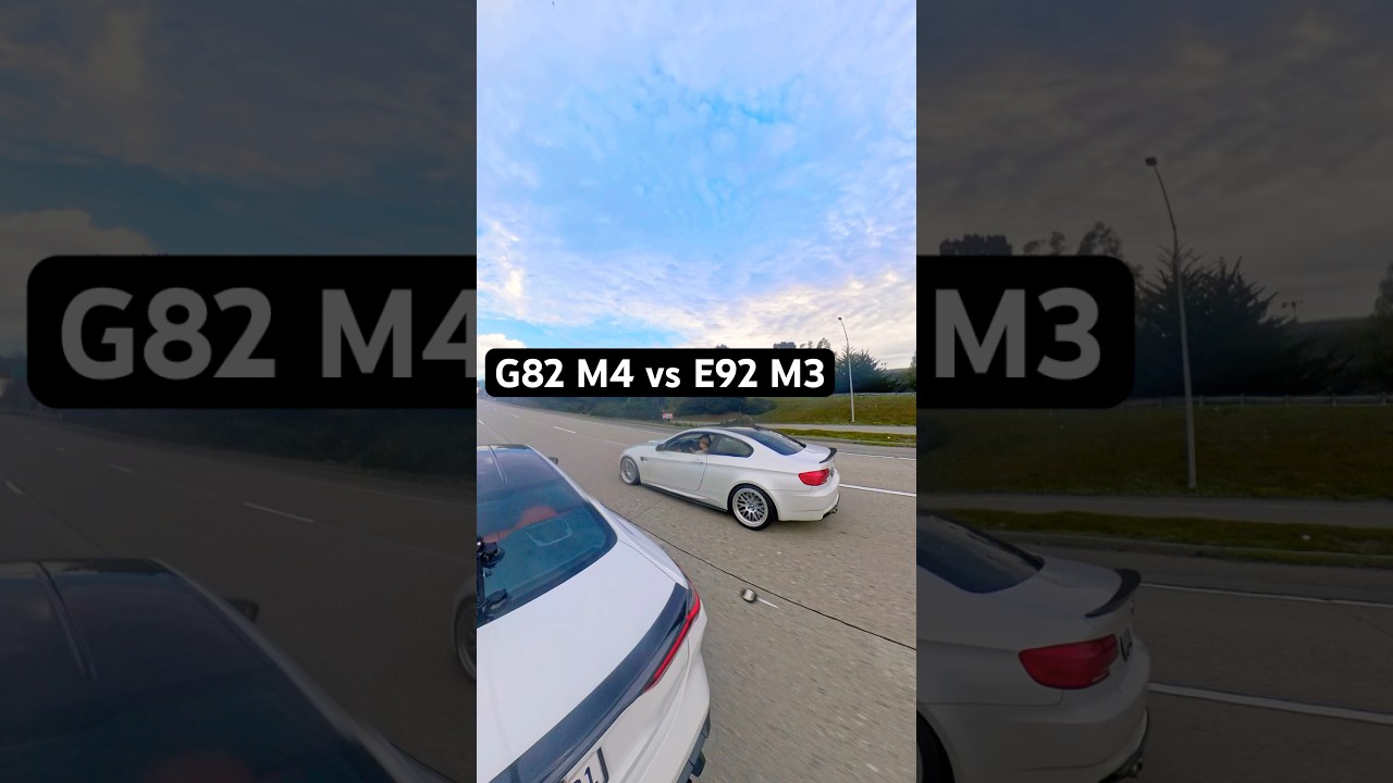 BMW E92 M3 ( stage 2 tune) IPE exhaust vs G82 M4 comp FBO (factory tune) 50 roll car race  #shorts