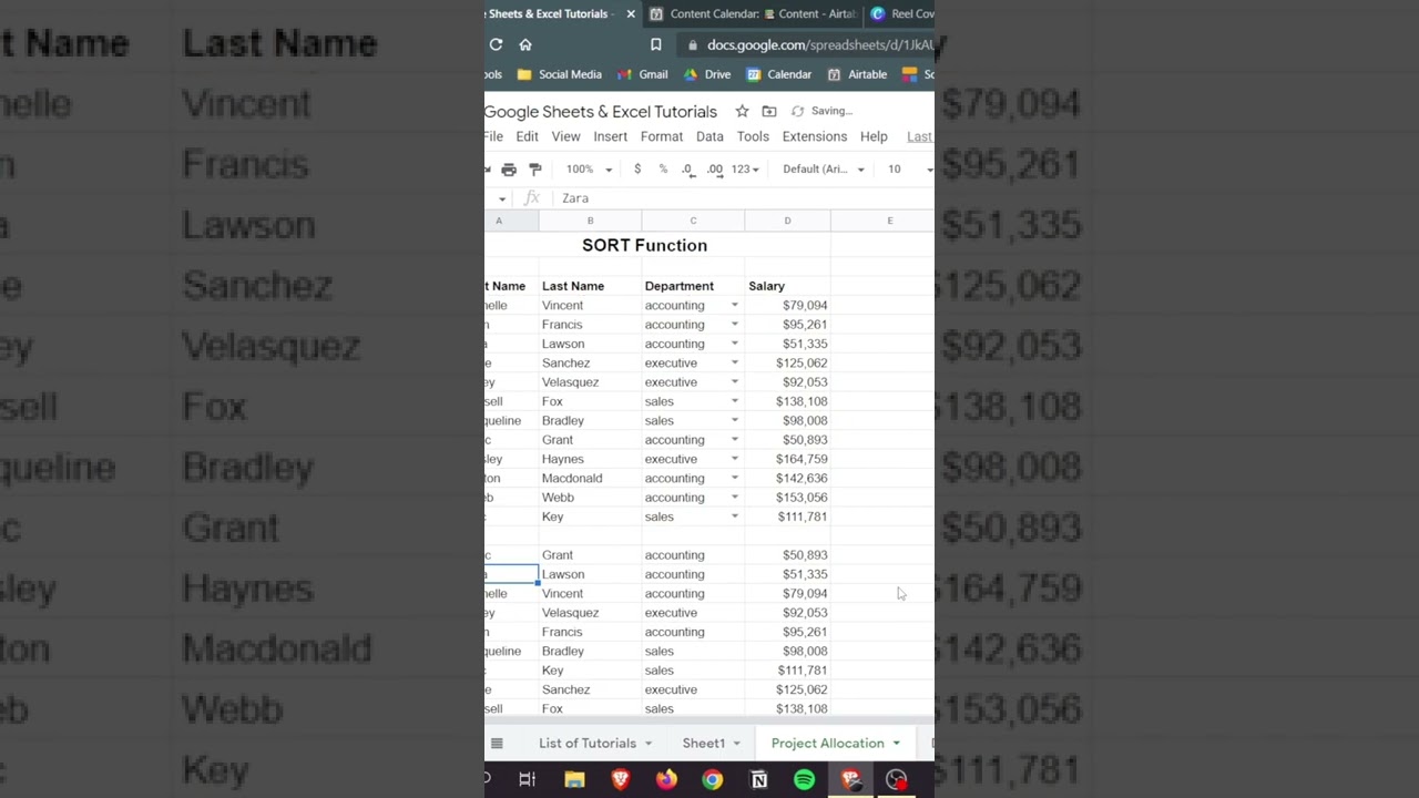 Sort function in Google sheets