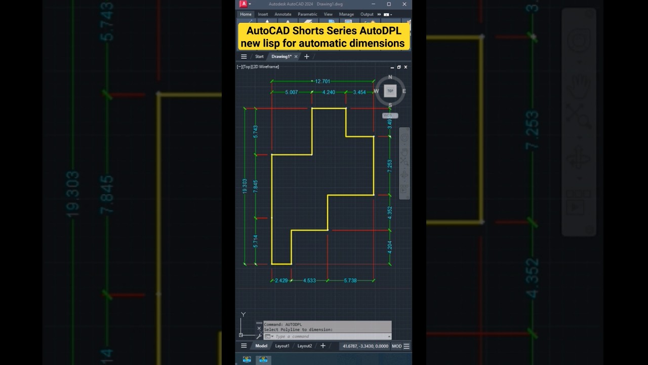 ✨CAD lisp Magic: Automatic Dimensioning! #autocad #AutoDPL