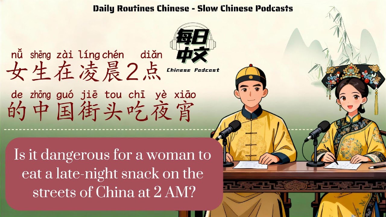 HSK3 | 凌晨2点的中国街头吃宵夜 | Slow Podcast: A girl is eating a late-night snack on a Chinese street at 2 AM?
