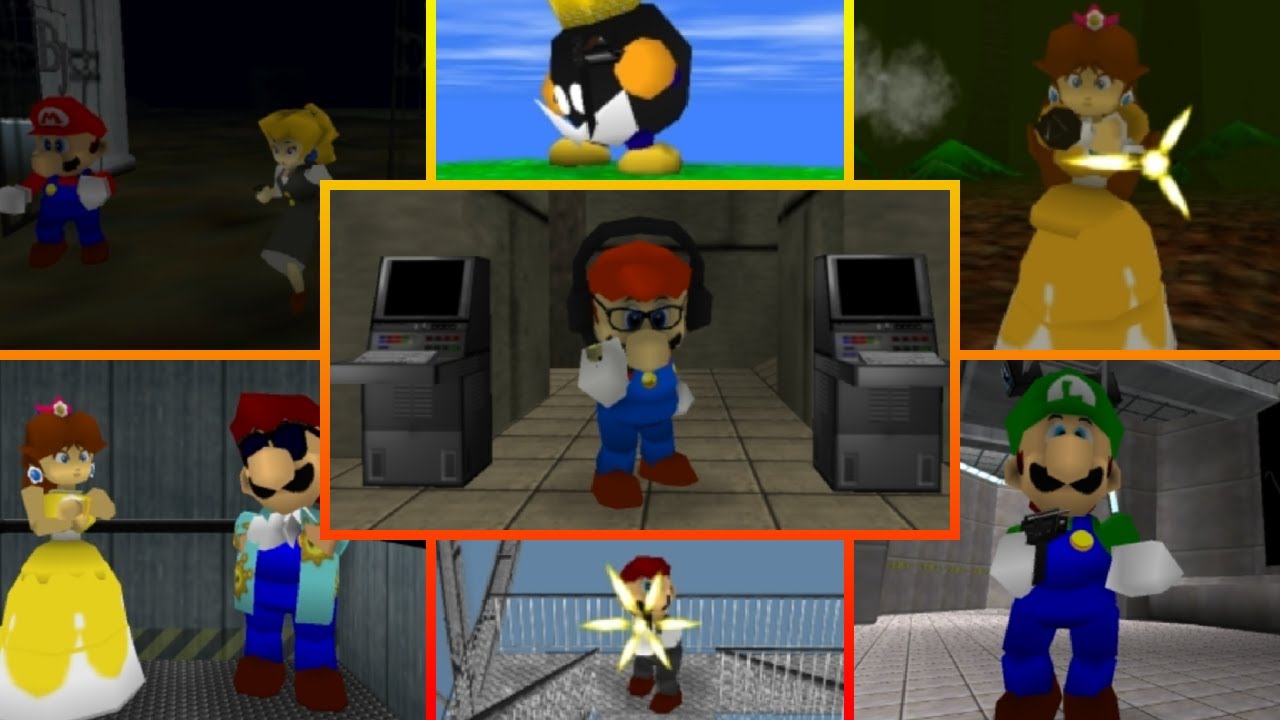 All Bosses & Endings (GoldenEye with Mario Characters v3.17)