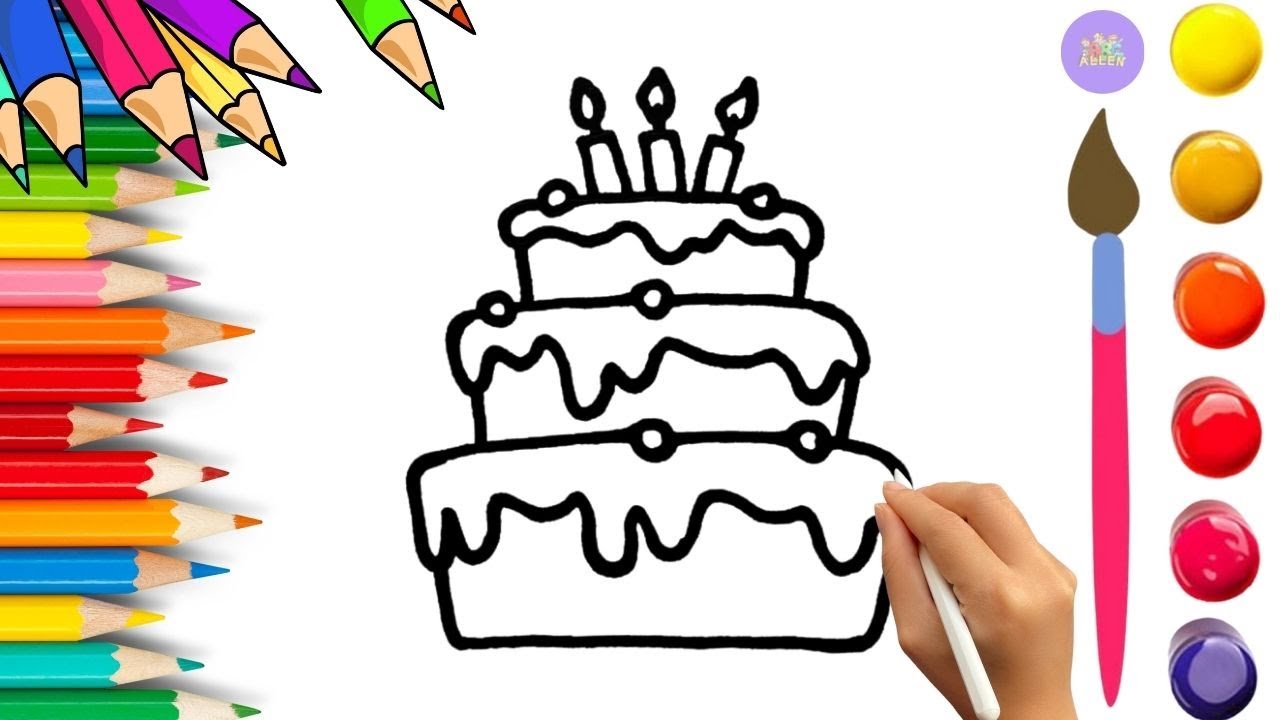 How To Draw Birthday cake Drawing, Painting & Coloring For Kids and Toddlers_🌈🎨