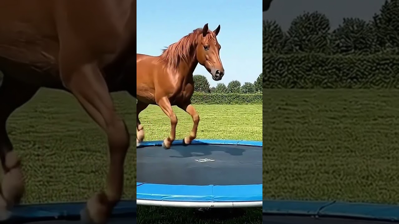 Horse jumps on trampoline #horse #trampoline #veo