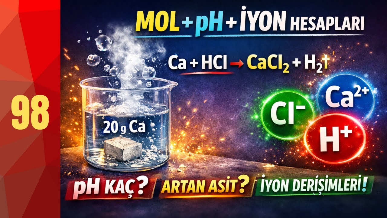 98-Kalsiyum–Asit Tepkimesi | Mol, pH ve İyon Derişimi Hesabı | GENEL KİMYA | AP KİMYA |IB KİMYA |AYT