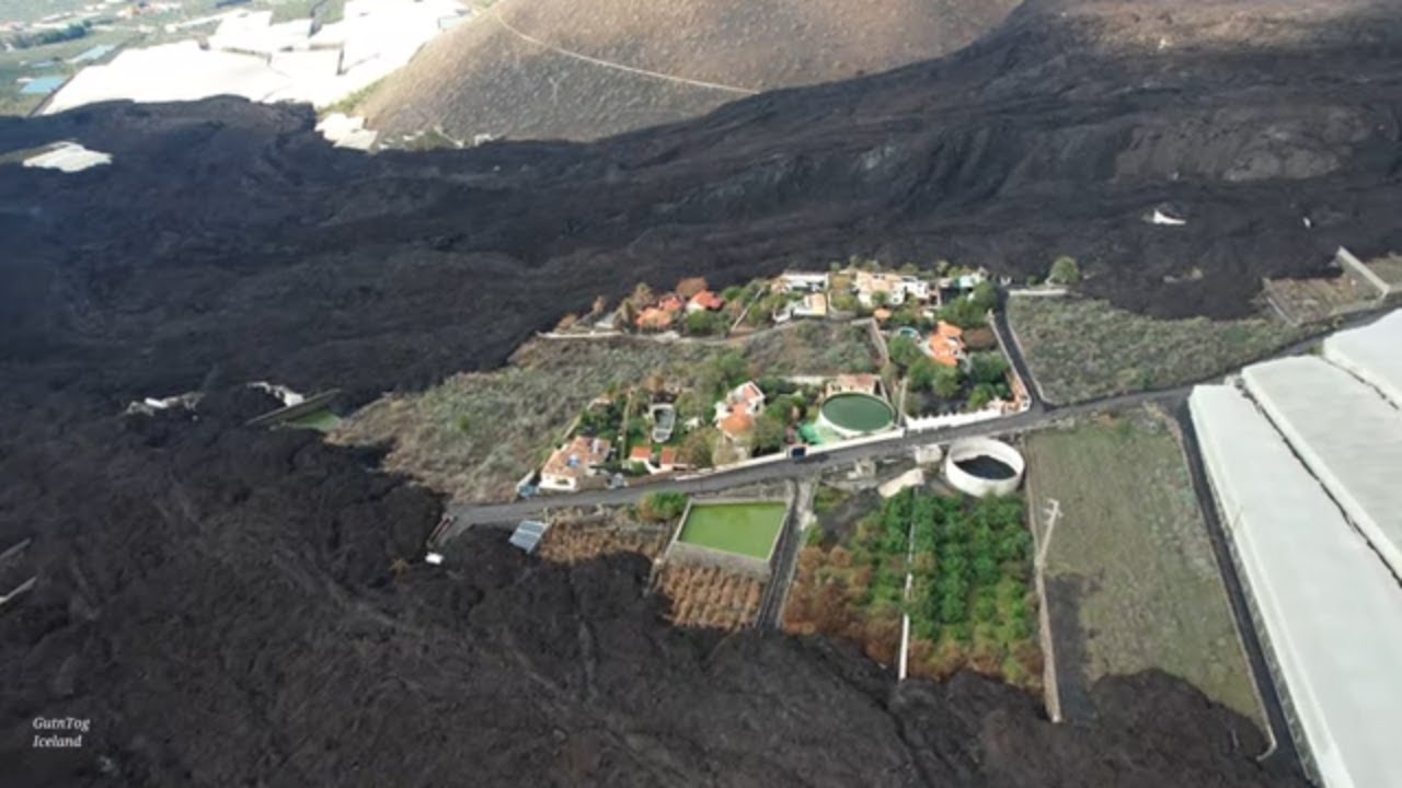 La Palma Volcano Drone: La Laguna Monta&ntilde;a. Final view after volcano stop. Dec. 2021. 4K.