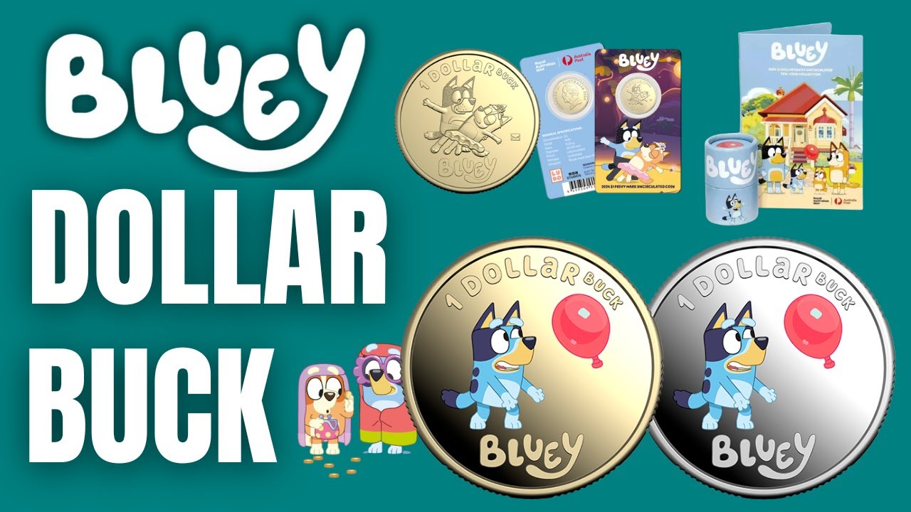 Bluey Dollarbucks $1 Coins Proof, 10-coin set (Tube and Folder), Cards and PNCs