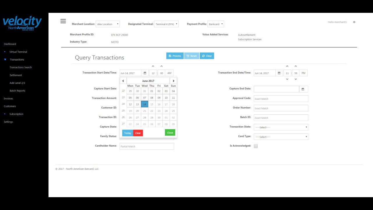 Velocity Virtual Terminal: Transaction Capture