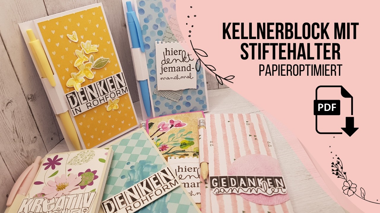 Kellnerblock mit Stiftehalter-Papieroptimiert-Goodie basteln-Umschlag für blanko Notitzblock