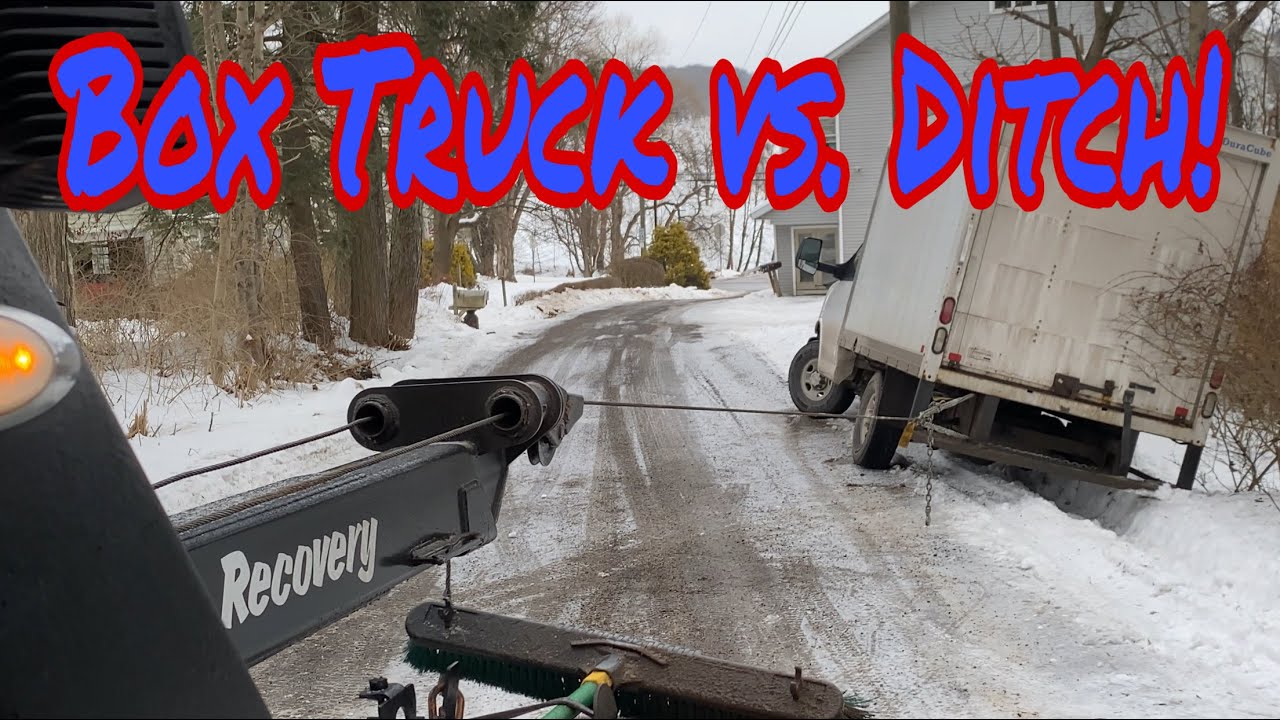 Tow Truck Recovery Vehicle On Ice Winches Out Box Truck!