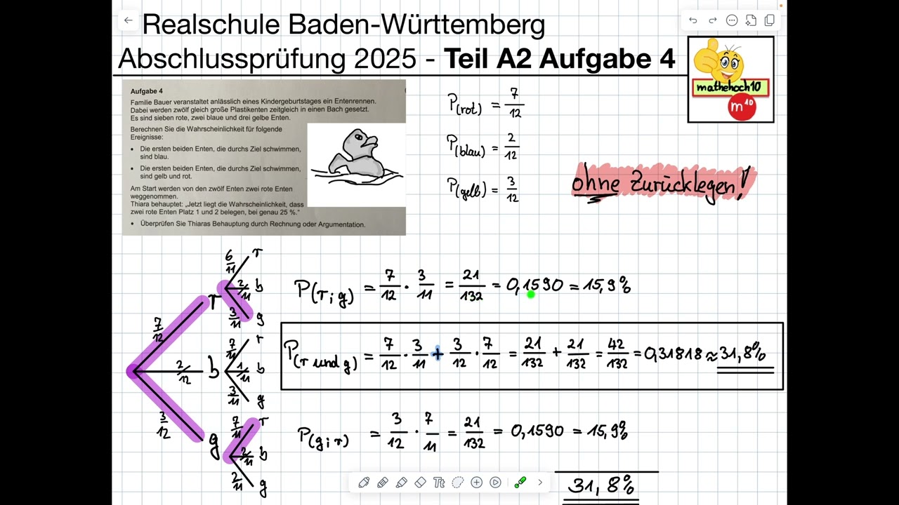 Abschlussprüfung 2025 Realschule BW A2 Nr.4 I mathehoch10 I einfach erklärt I Wahrscheinlichkeit