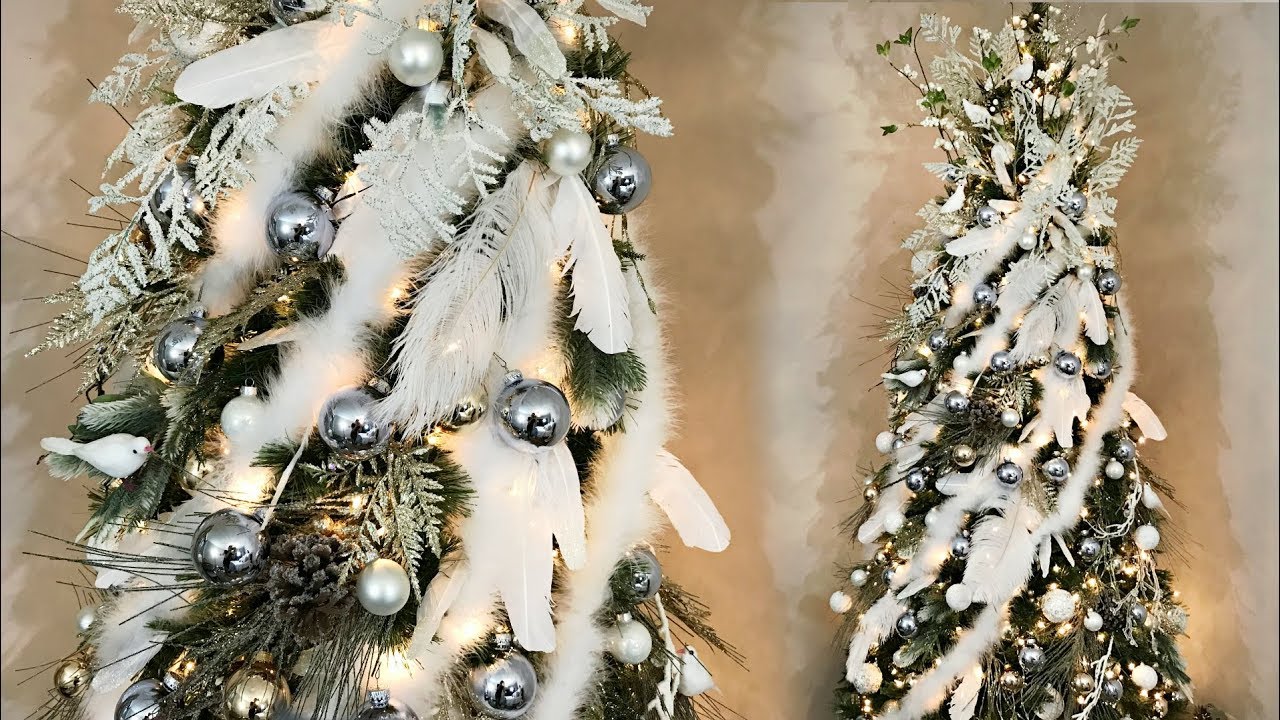 Elegant Feather Christmas Tree  - White, Ice Blue, & Gold - Tree Decorating How To