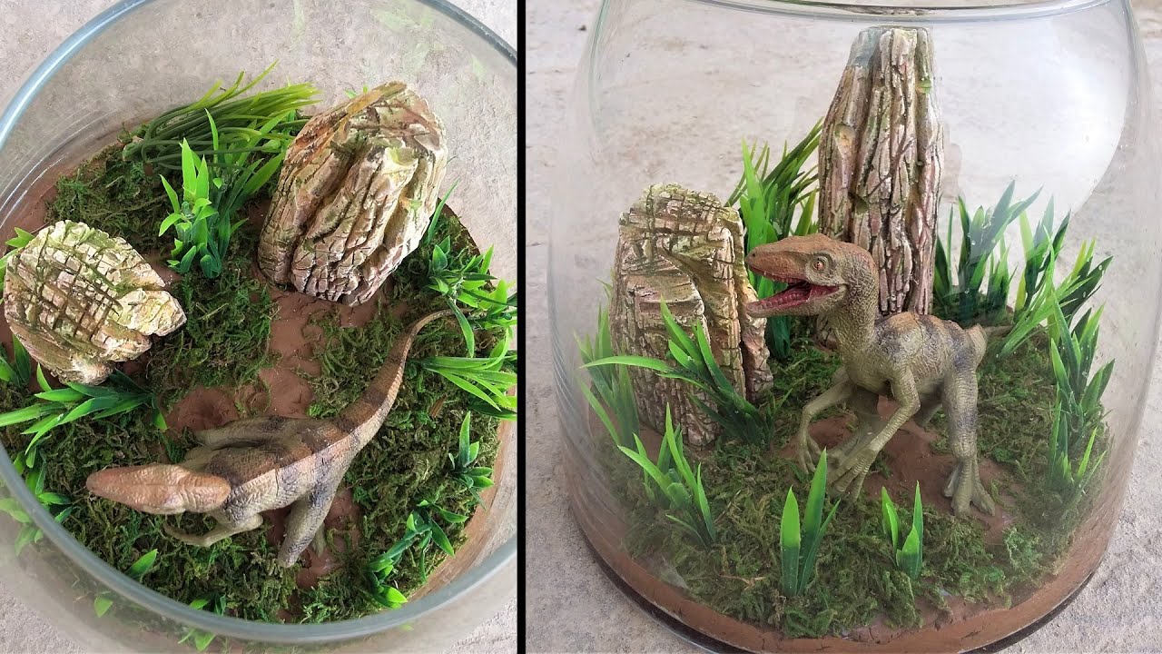 How to make dinosaur terrarium|Raptor landscape diorama