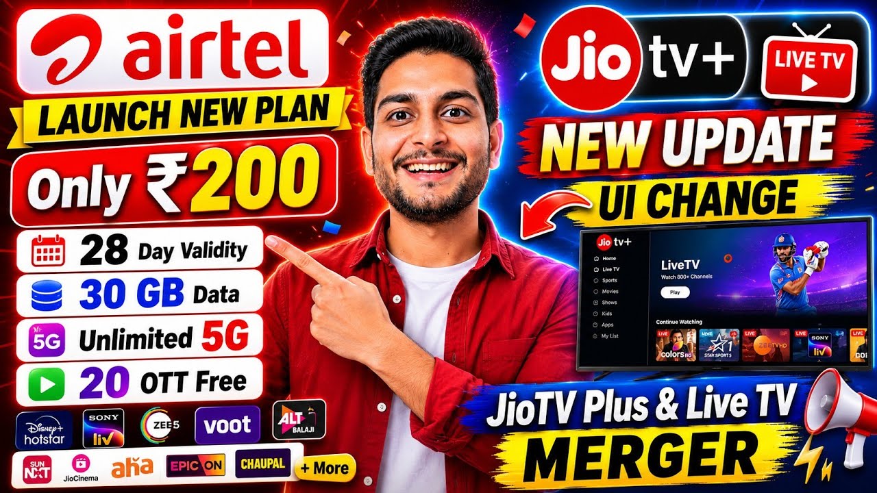 Airtel Launch New Plan Only ₹200 With 28 Day Validity | Jio Tv Plus & Live Tv New Update All Tv
