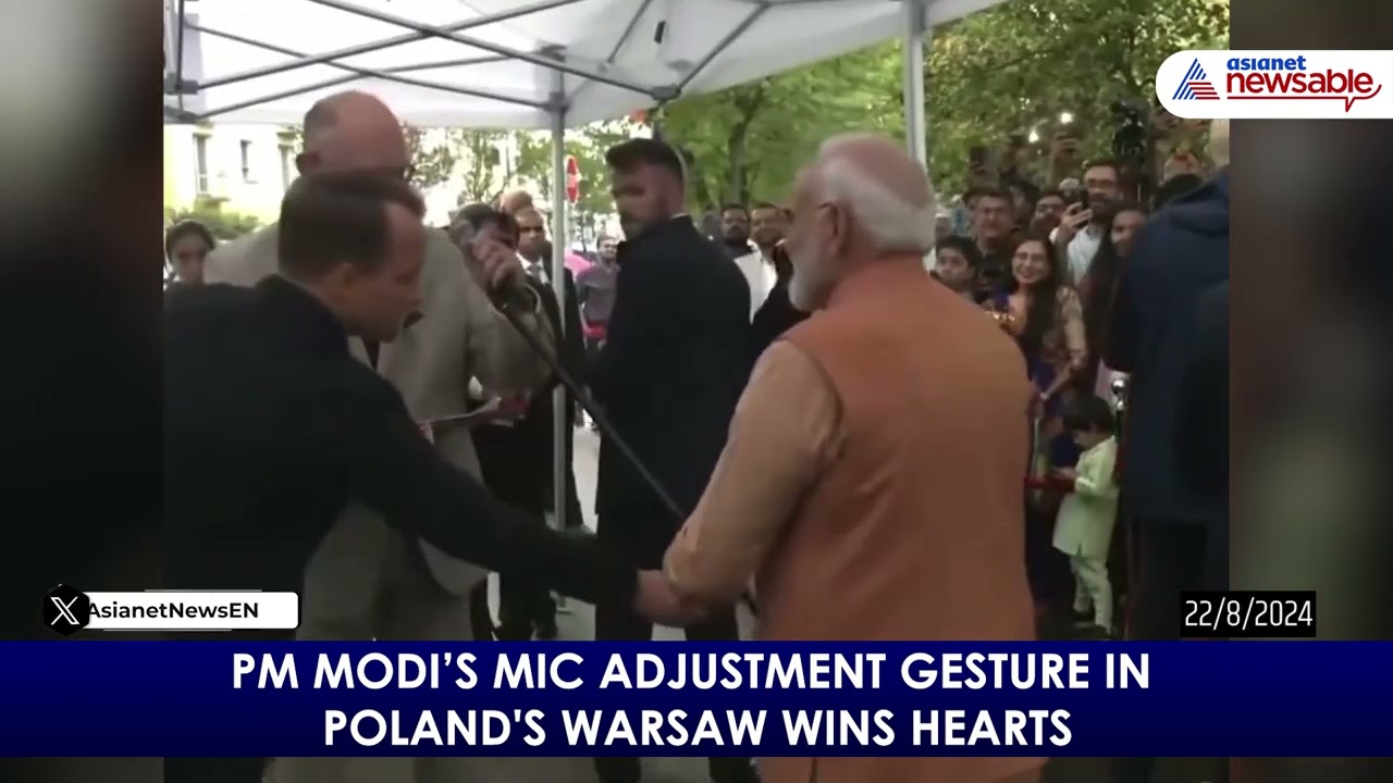 PM Modi&rsquo;s Mic Adjustment Gesture in Poland Wins Hearts | Warsaw