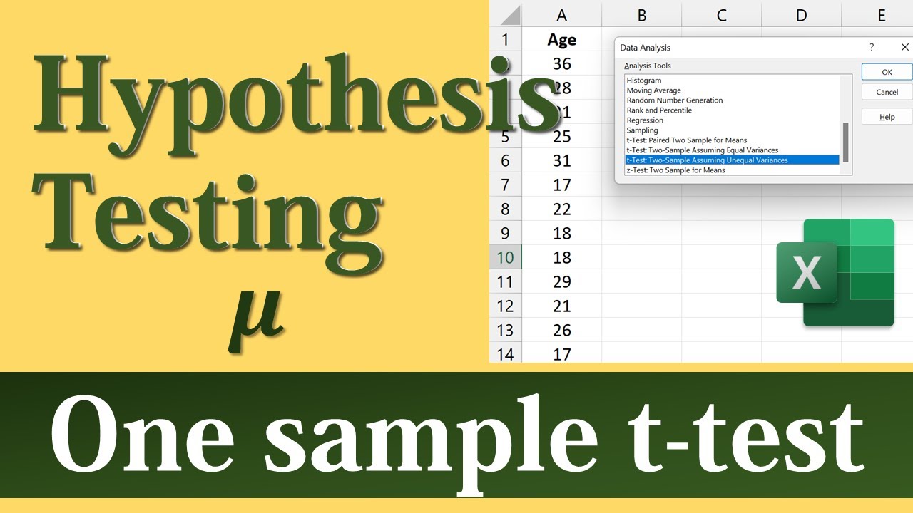 Hypothesis t-test for One Sample Mean using Excel&rsquo;s Data Analysis