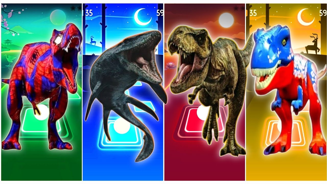 🦖Jurassicworld T-rex🆚The Mosasaurus🆚The Tyranosaurus🆚Jurassic world Lego Cofeen dance Song TilesHop