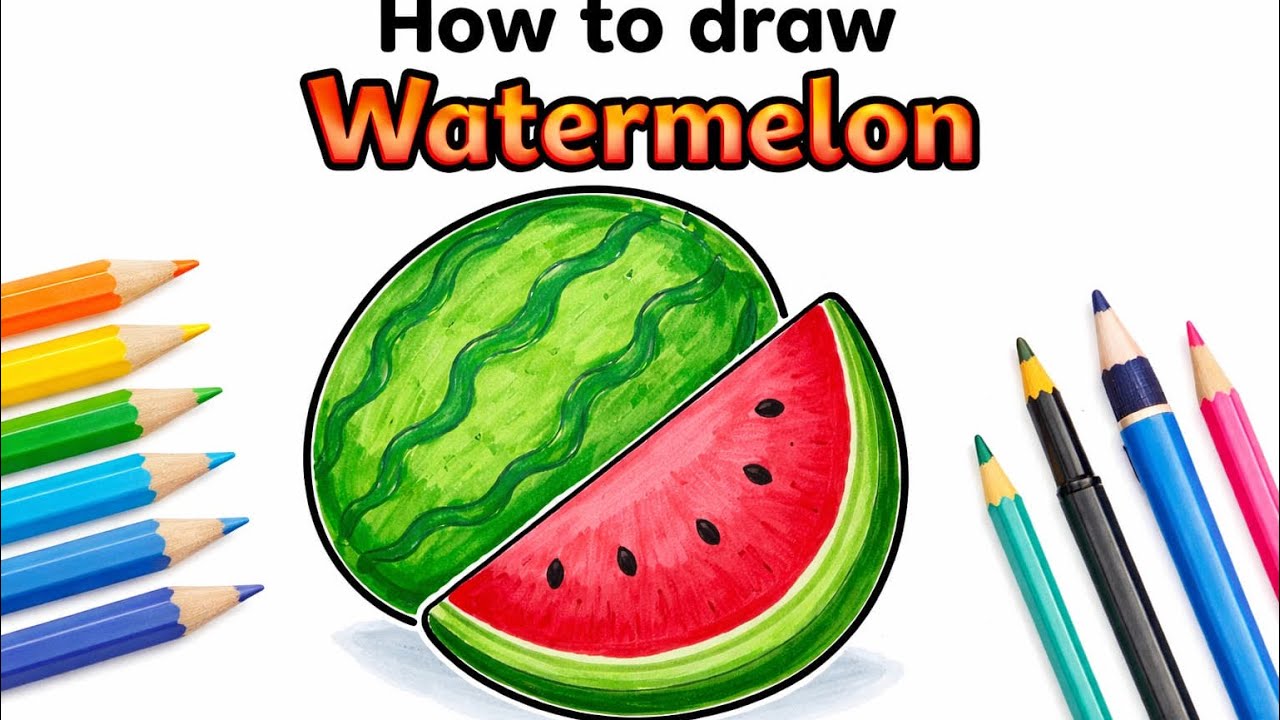 🎨 How to Draw a Watermelon | Step-by-Step Easy Drawing Tutorial 🍉