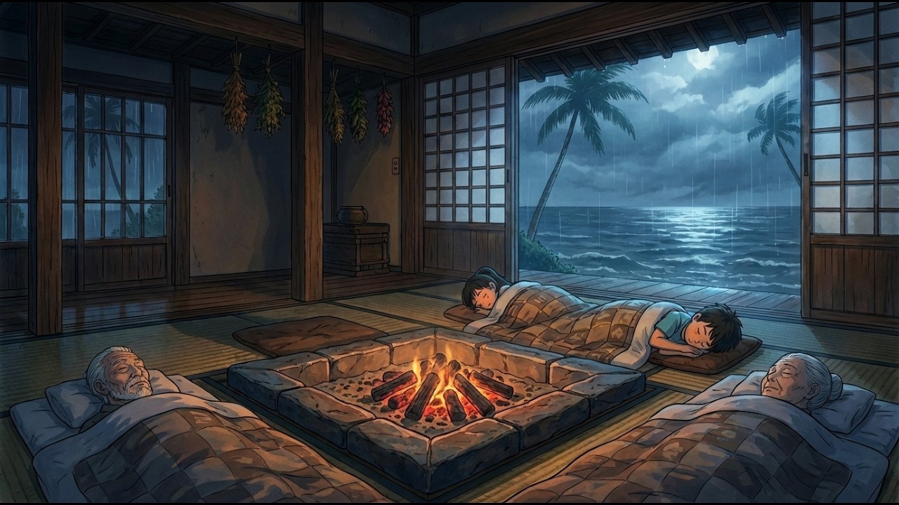 A Summer Storm on a Small Island | Cooking by Wood Fire with Grandparents | Ghibli ASMR