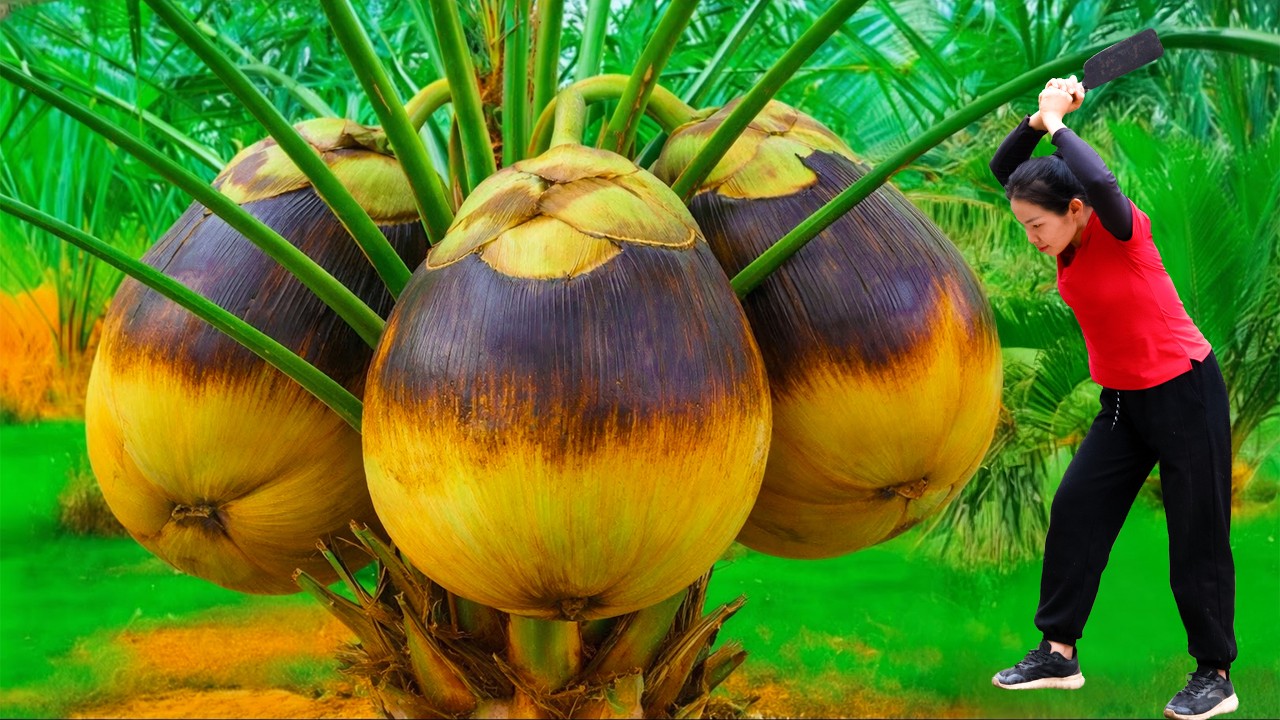 Harvesting Giant Palm Fruits in Southeast Asia & Selling at the Rural Market |Simple Rural Girl Life