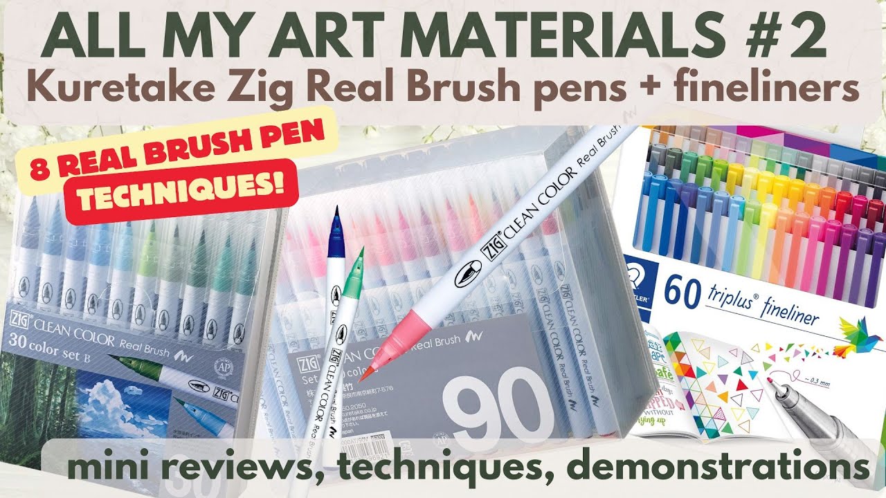 All my art materials - Kuretake Zig Real Brush pens + fineliners - opinions, samples,&nbsp;demonstrations