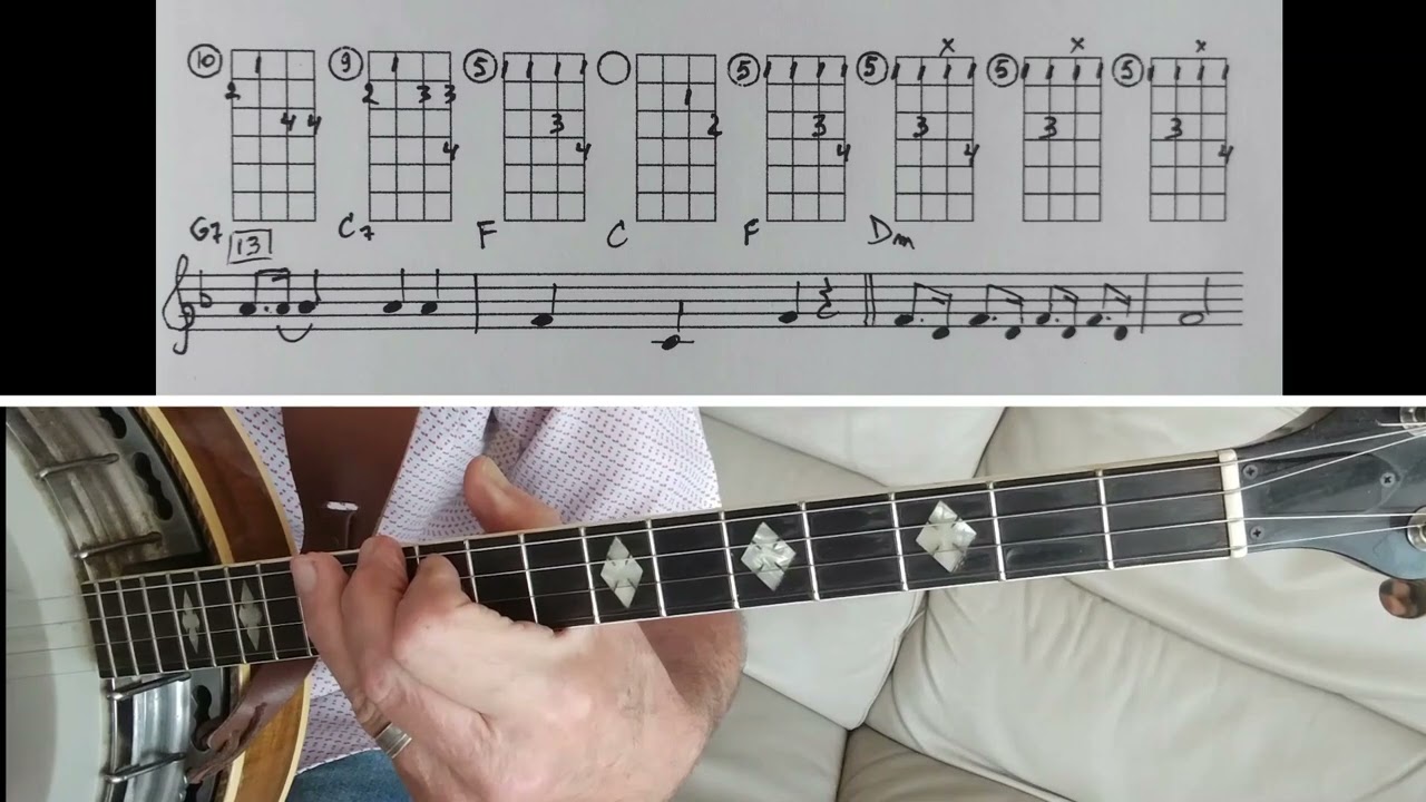 When I'm 64 (F), chord melody solo on tenor banjo (CGda) + free tutorial