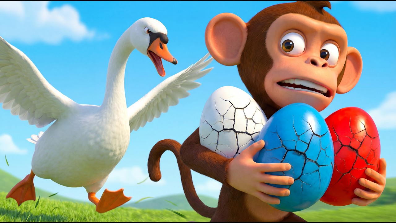 Monkey Steals Swan Eggs! 🐒🦢 Colorful Babies Old MacDonald’s Farm!   | Funny Animal Best Friends ❤️