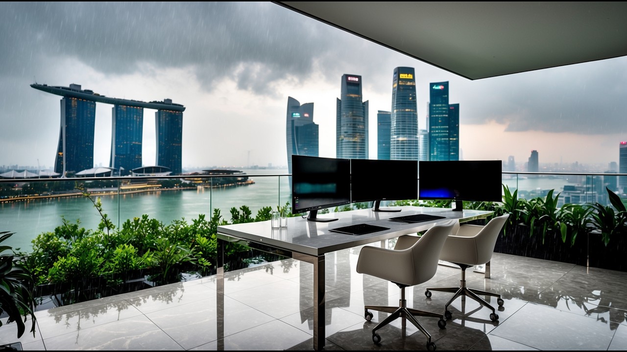 Singapore Rain 🇸🇬 Luxury FinTech Suite in Marina Bay | Deep Focus for Web3 & AI