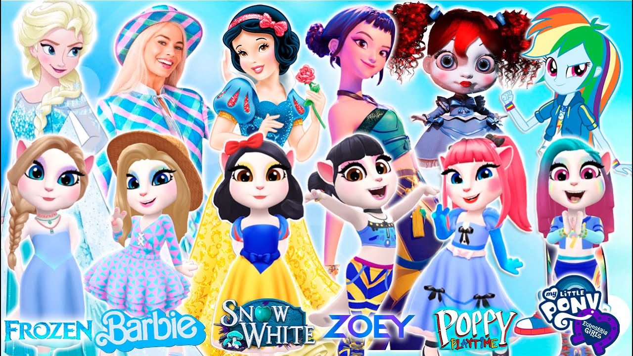 My talking angela 2 | Elsa VS Snow white Vs ZOEY Vs Barbie Vs Poppy Vs My little Pony | cosplay