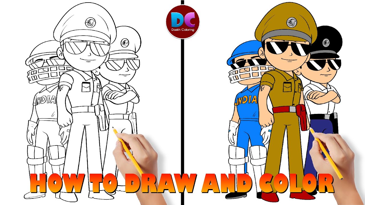 How To Draw and Color Little Singham in Diffrent Forms