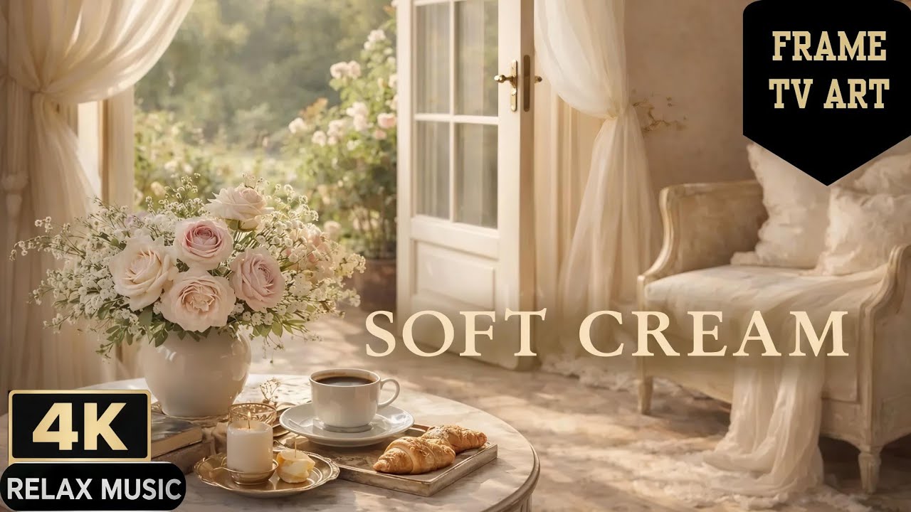 Soft Cream Morning Ambience  | Cozy Coffee & Minimal Floral | Home Background (1 Hour)