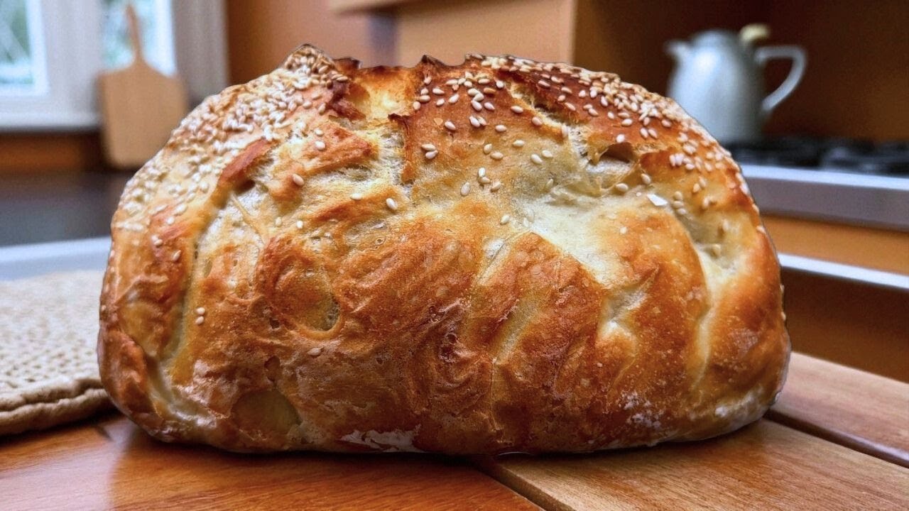 4 ингредиента! Хрустящий хлеб без замешивания и ожидания (готов за 60 минут )