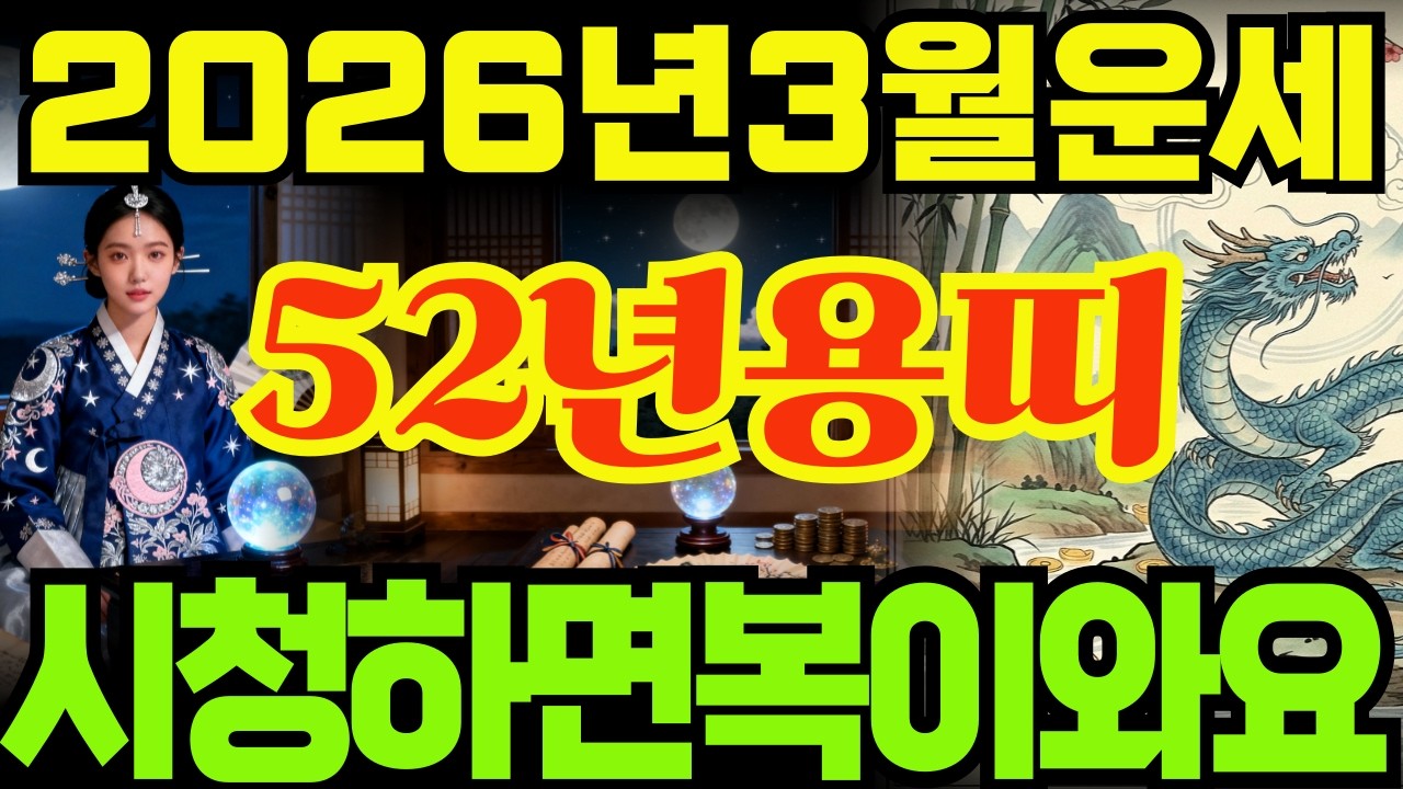 [52년용띠26년3월운세]시청하면복이오는1952년임진생용띠26년3월운세