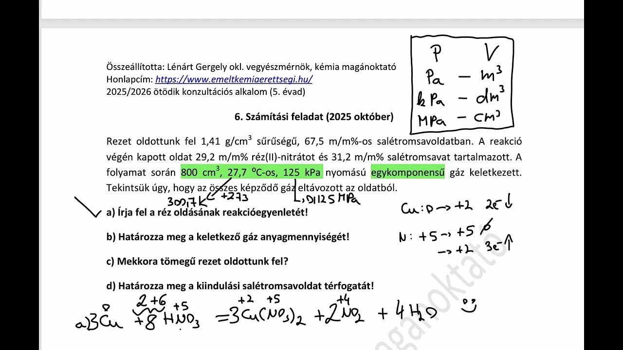 87. konzultációs alkalom (oldatos/kristályvizes/sztöchiometriás számolási érettségi példa megoldása)
