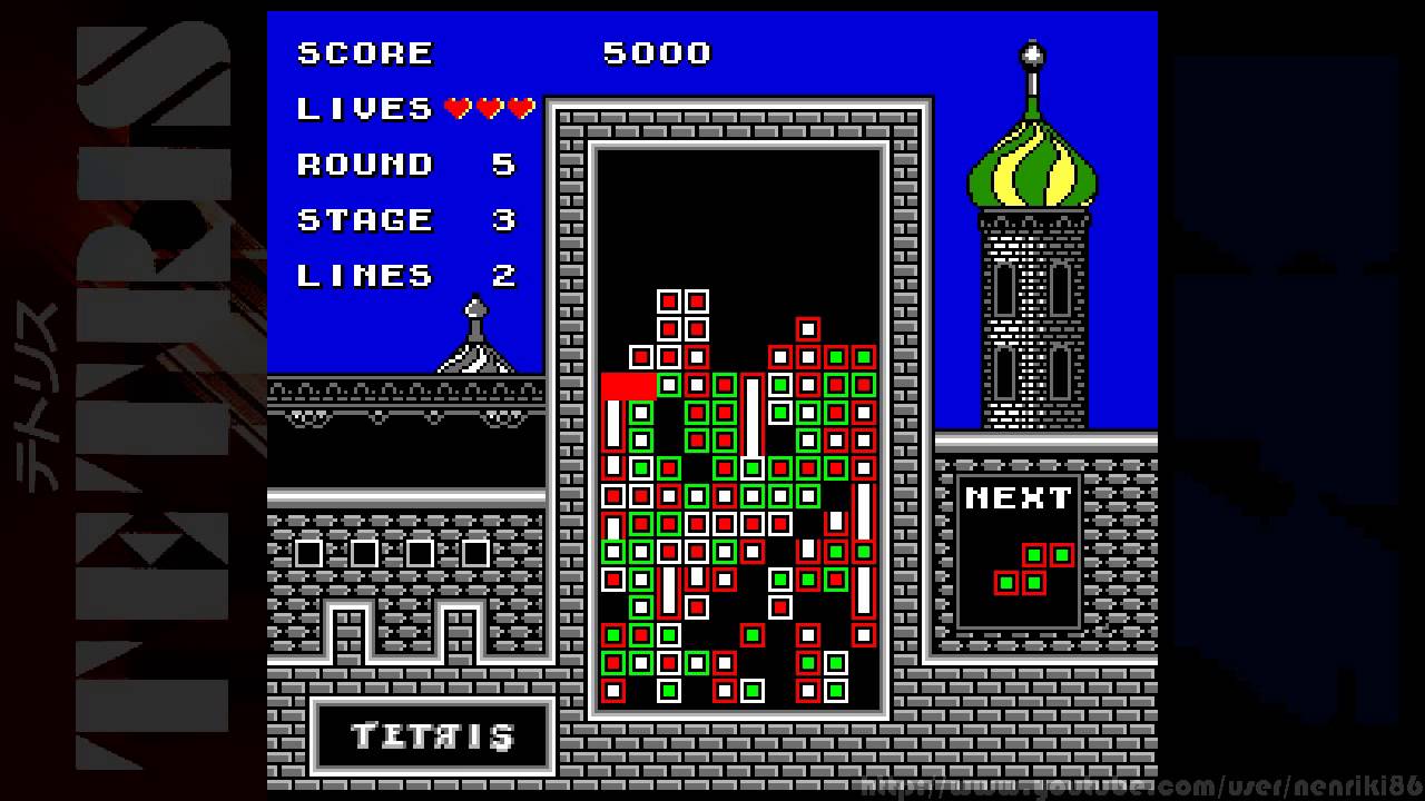 Tetris (Famicom, 1988) — Full Gameplay · Round 5 · Stages 0–9 🧩🧠💥