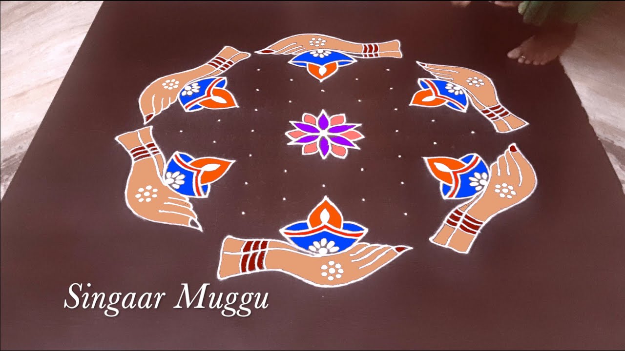 Diya rangoli with 11X6 dots | Deepam rangoli | Pandaga muggulu | Karthigai Deepam special kolam