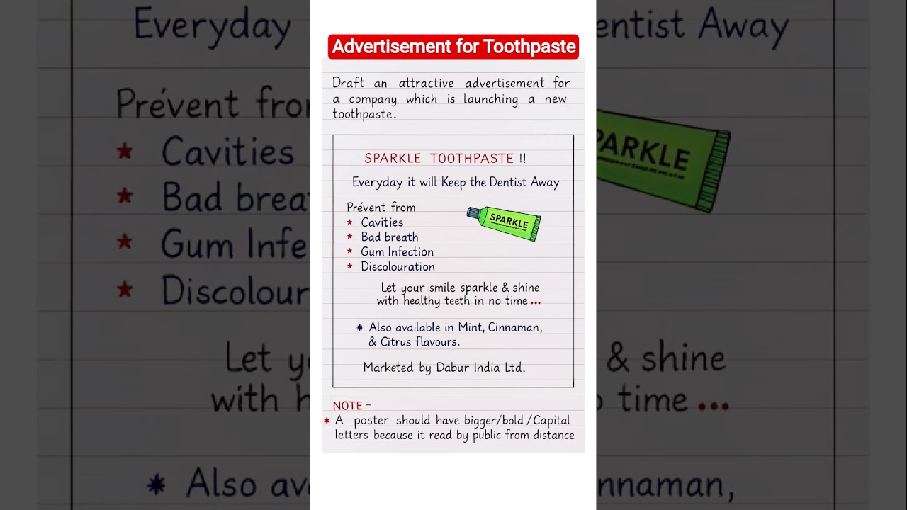 Handwritten Advertisement for Toothpaste | Class 9 Writing Skills | YouTube Shorts