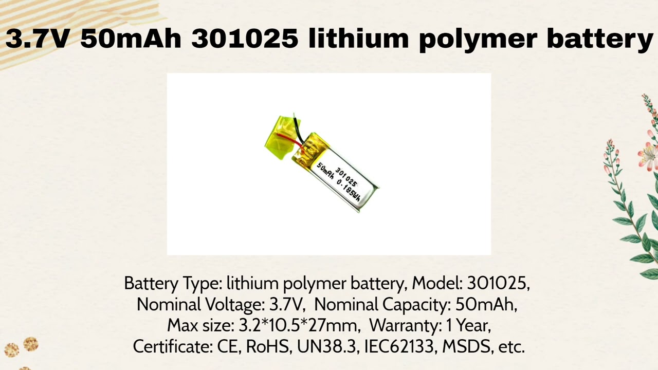 Customized lithium polymer batteries 3.7V 50mAh 100mAh 200mAh 500mAh 1000mAh rechargeable batteries