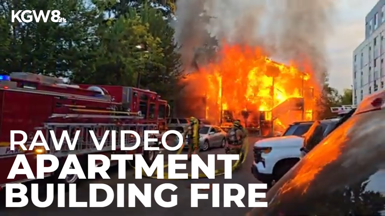 Raw video: Large fire engulfs Portland apartment building