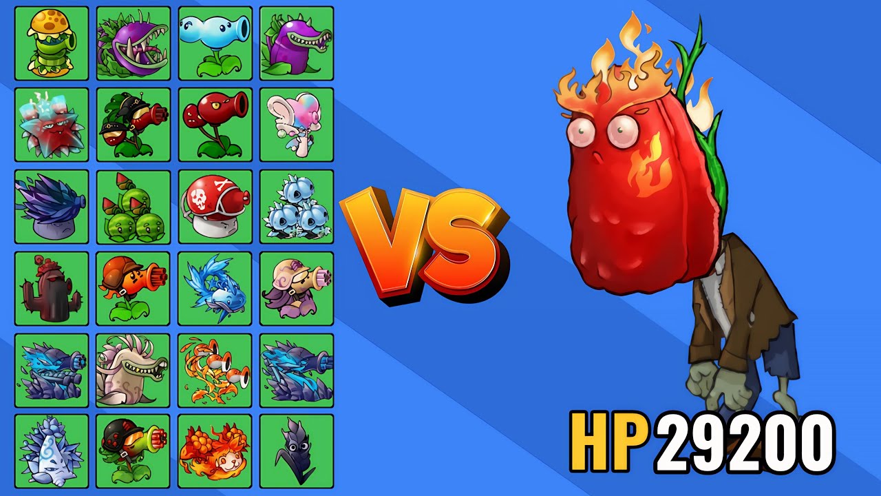 ZOMBI DE NUEZ ALTA DE FUEGO (29200 HP) vs TODAS LAS PLANTAS X1 | PvZ FUSION