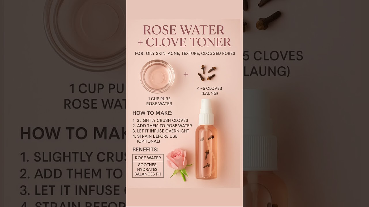 Clear skin with 2 ingredients 🌹✨ Rose Water + Clove = DIY toner for acne & oily skin! #skincare
