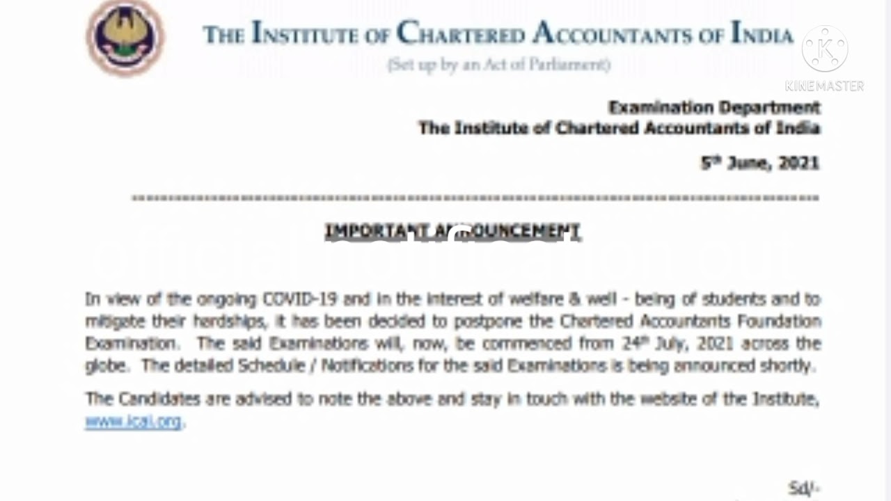 CA foundation exam postponed and CA inter and final exam date sheet
