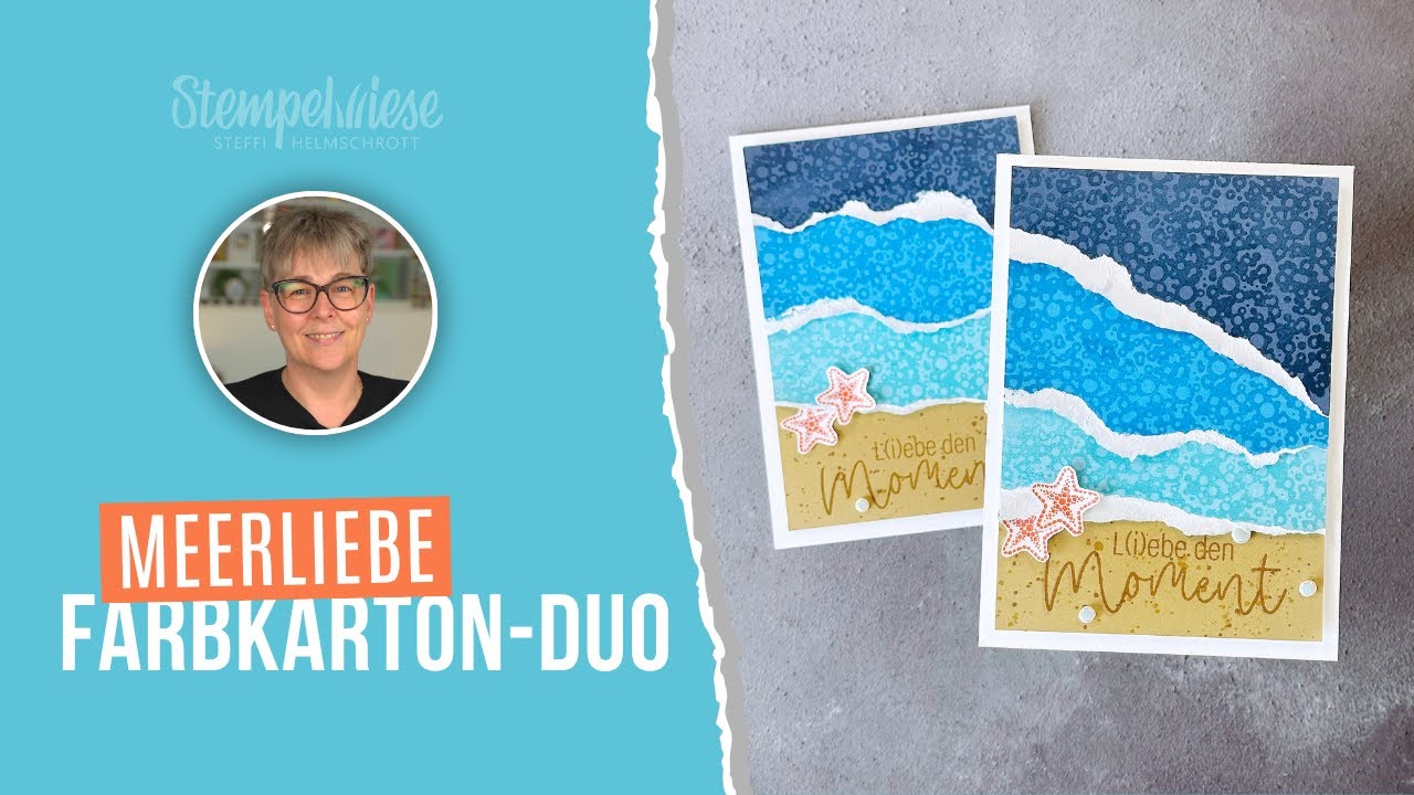 Maritime Grußkarte mit Meereswellen Strand Optik 🌊 Stampin' Up! Farbkarton Duo