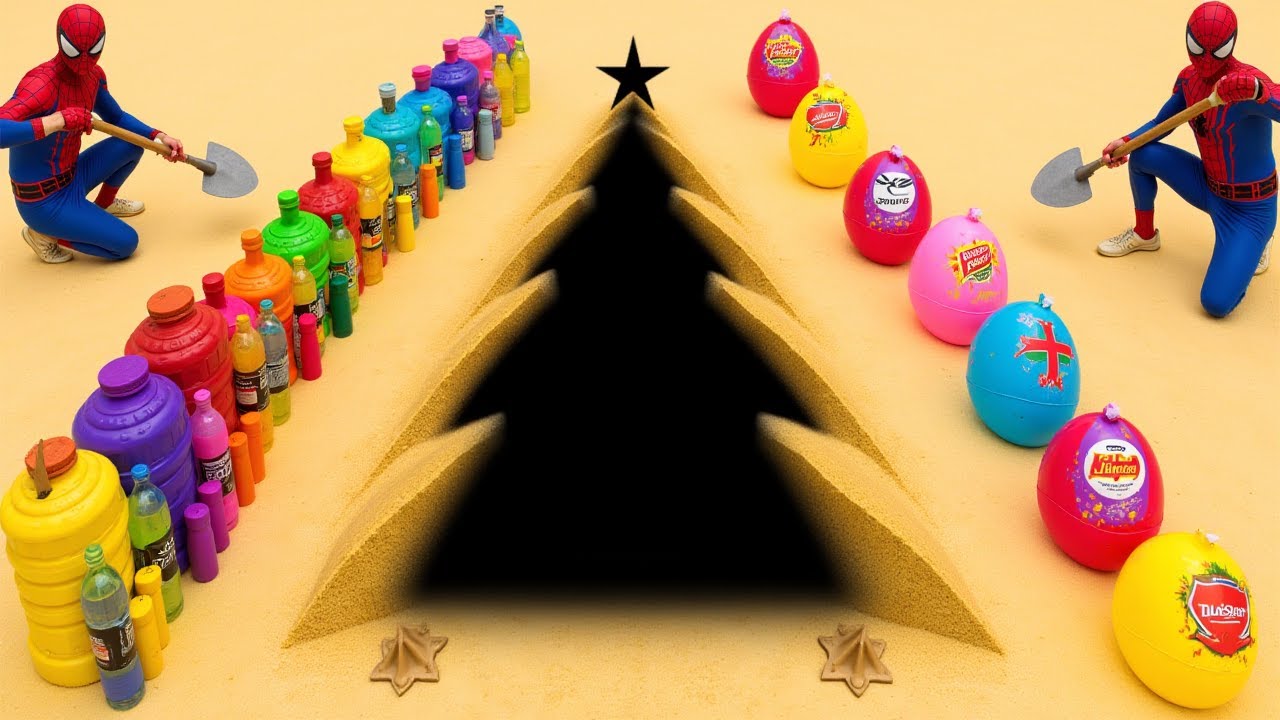 Cómo hacer un volcán navideño con Spiderman, pasta de dientes, Fanta, Coca-Cola y Mentos