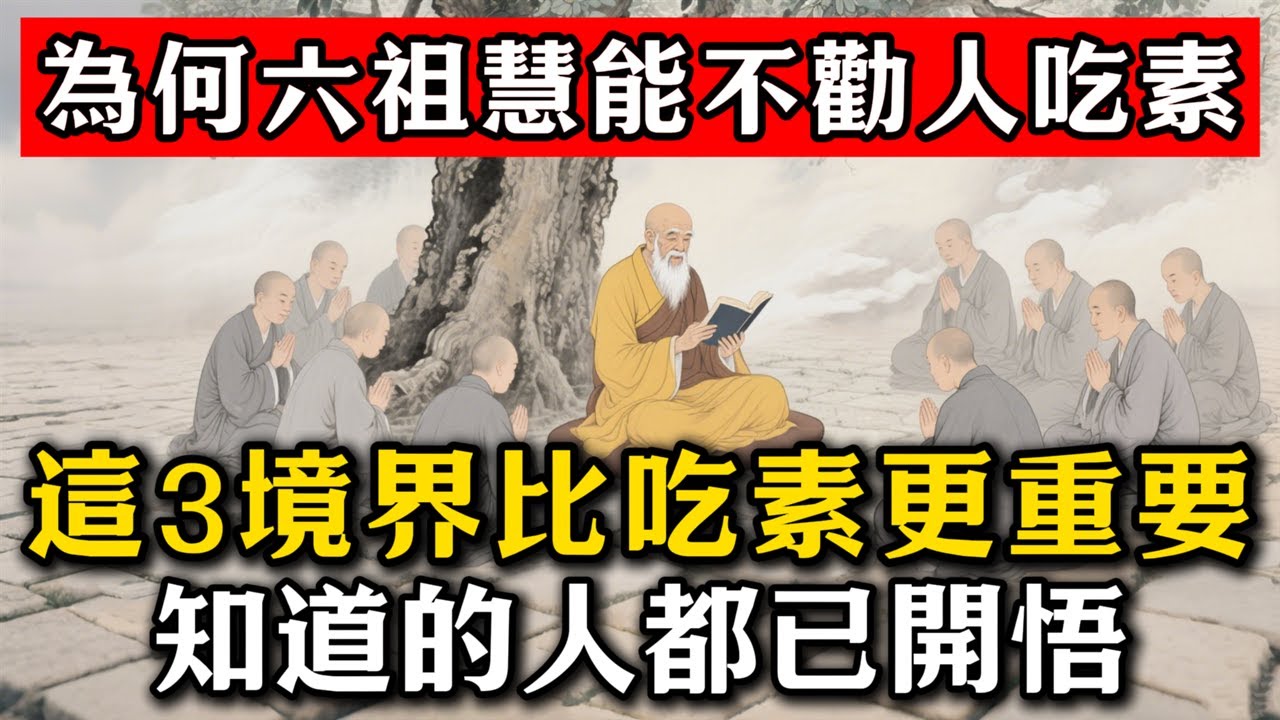 為何六祖慧能不勸人吃素？這3境界比吃素更重要，知道的人都已開悟！#佛教 #佛家 #佛法 #佛學知識 #佛學智慧 #修心修行 #佛教文化 #禪悟人生#傳統文化