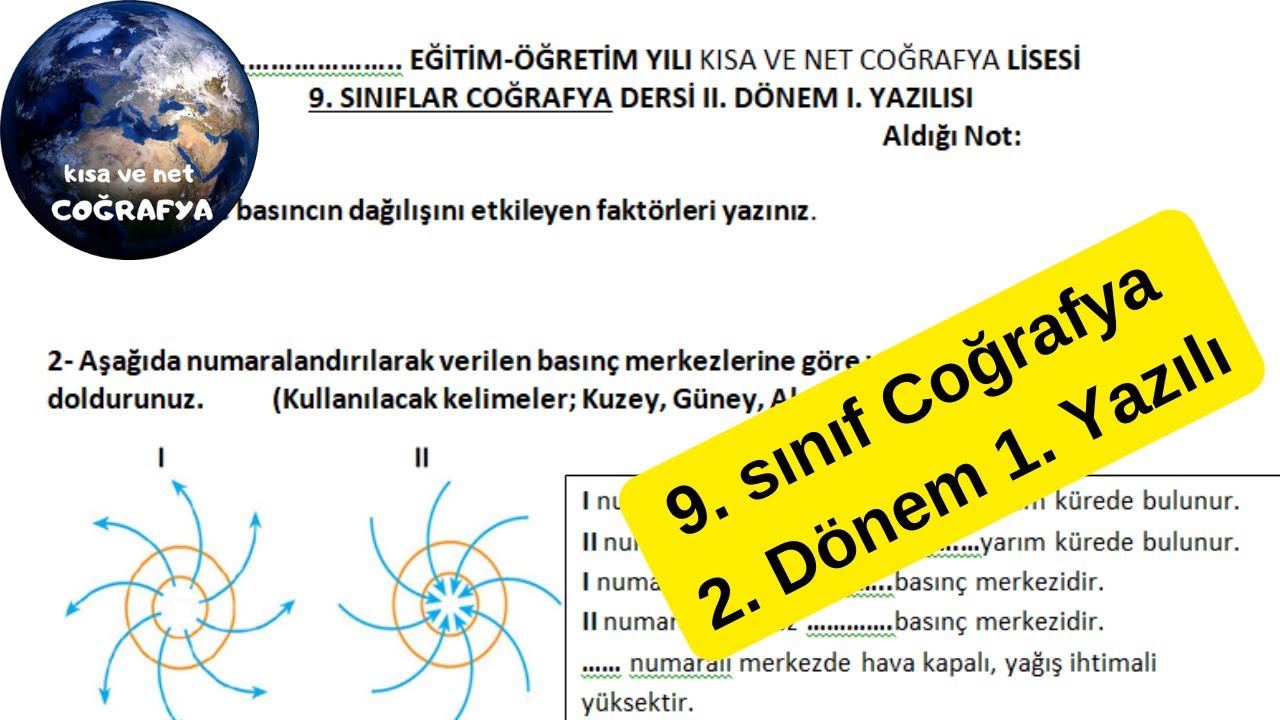 9. Sınıf Coğrafya Dersi 2. Dönem 1. Yazılı Çözümü pdf