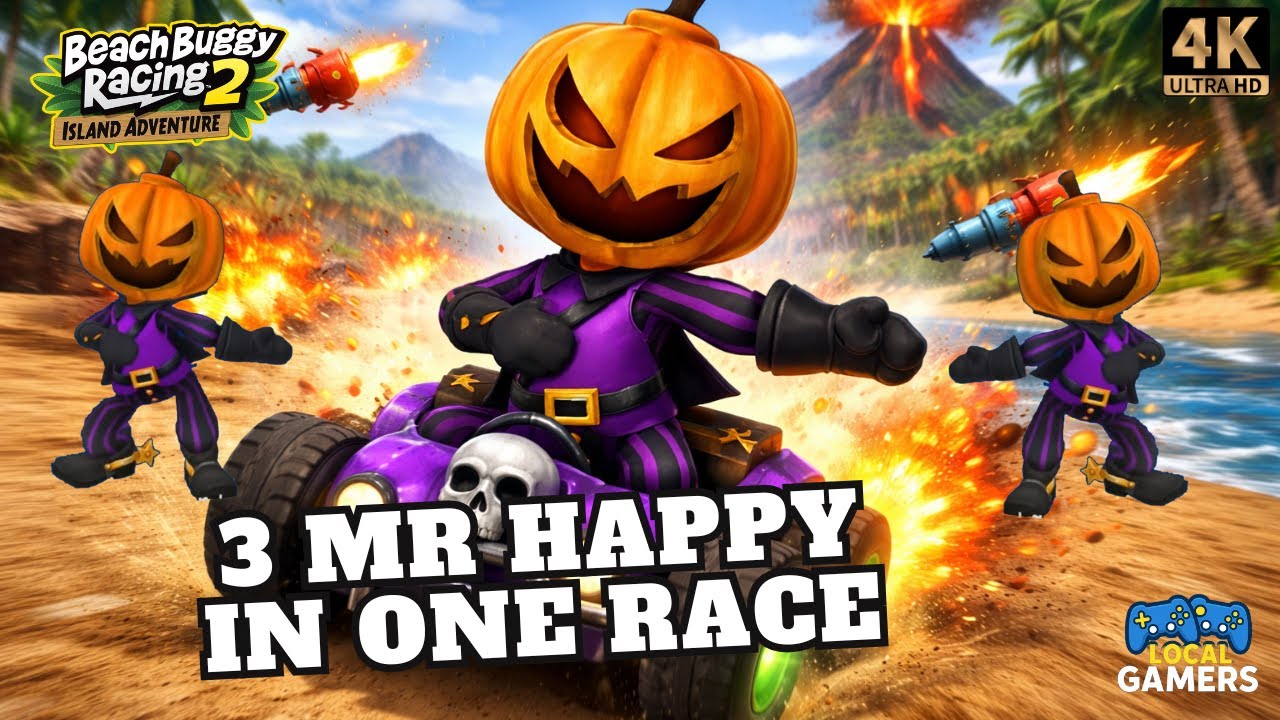 3 Player Split Screen Madness😂| 3 Mr Happy in one Race | Beach Buggy Racing 2