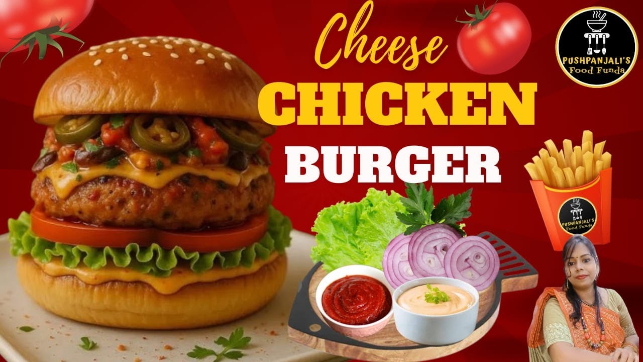 Cheese Chicken Burger Recipe | Juicy & Cheesy Chicken Burger at Home | Street Style