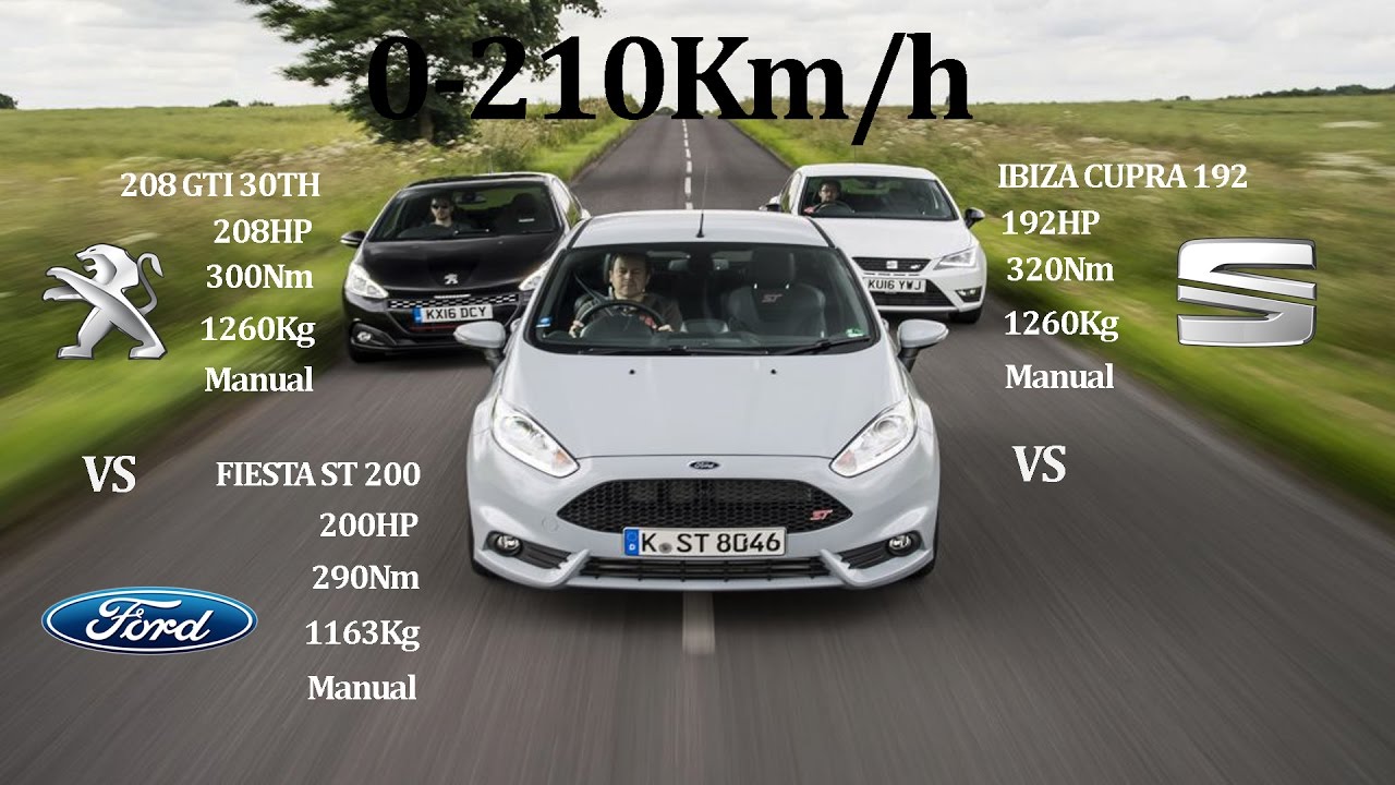 COMPARATIVE!! PEUGEOT 208 GTI 30TH 208Hp Vs FIESTA ST200 200Hp Vs SEAT IBIZA CUPRA 192HP - FWD
